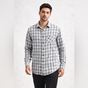 Rag & Bone Gray Plaid Button Down Shirt Men’s Large Classic Fit Cotton